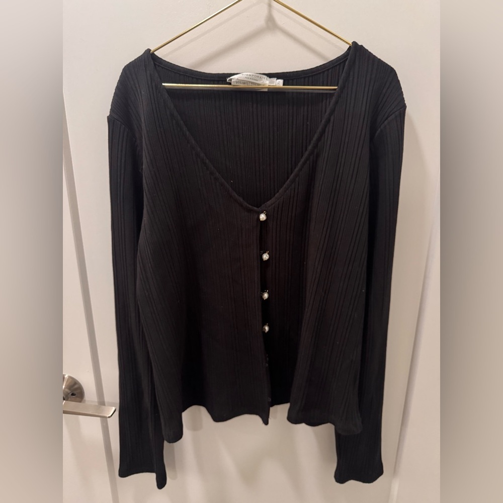 Brand new with tags Simons Contemporaine Black Ribbed Button-Up cardigan size XL